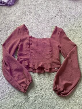 Altar'd State Dusty Rose Square-Neck Ruffle Hem Blouse